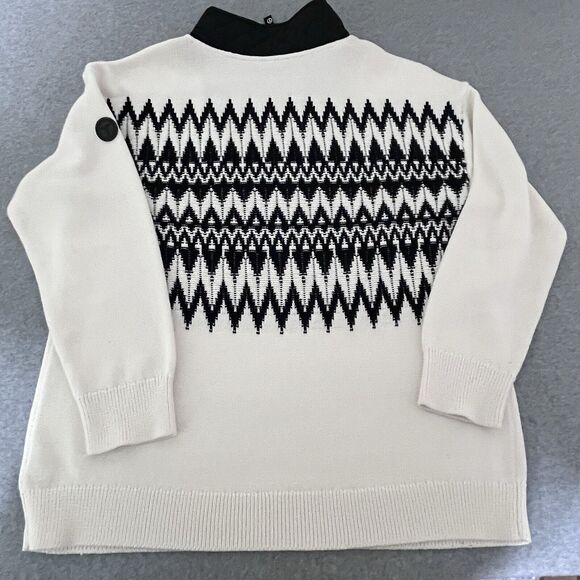 T By Talbots Women Sweater Large Black White Quilted Neck Fair Isle Thermolite - Picture 7 of 12